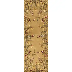 Photo of Gold Yellow Hand Tufted Bordered Floral Indoor Runner Rug