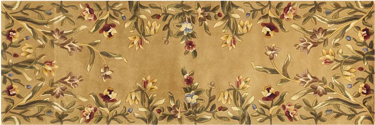 Gold Yellow Hand Tufted Bordered Floral Indoor Runner Rug Photo 2