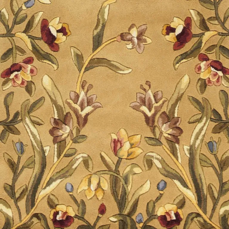 Gold Yellow Hand Tufted Bordered Floral Indoor Runner Rug Photo 3