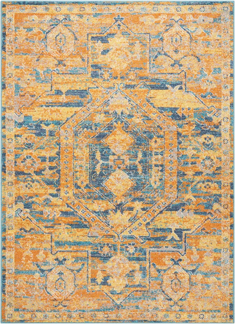 Gold and Blue Antique Area Rug Photo 1