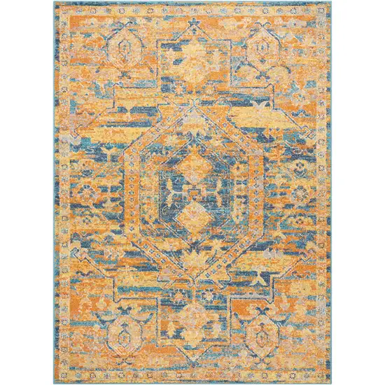 Teal And Gold Medallion Distressed Area Rug Photo 1