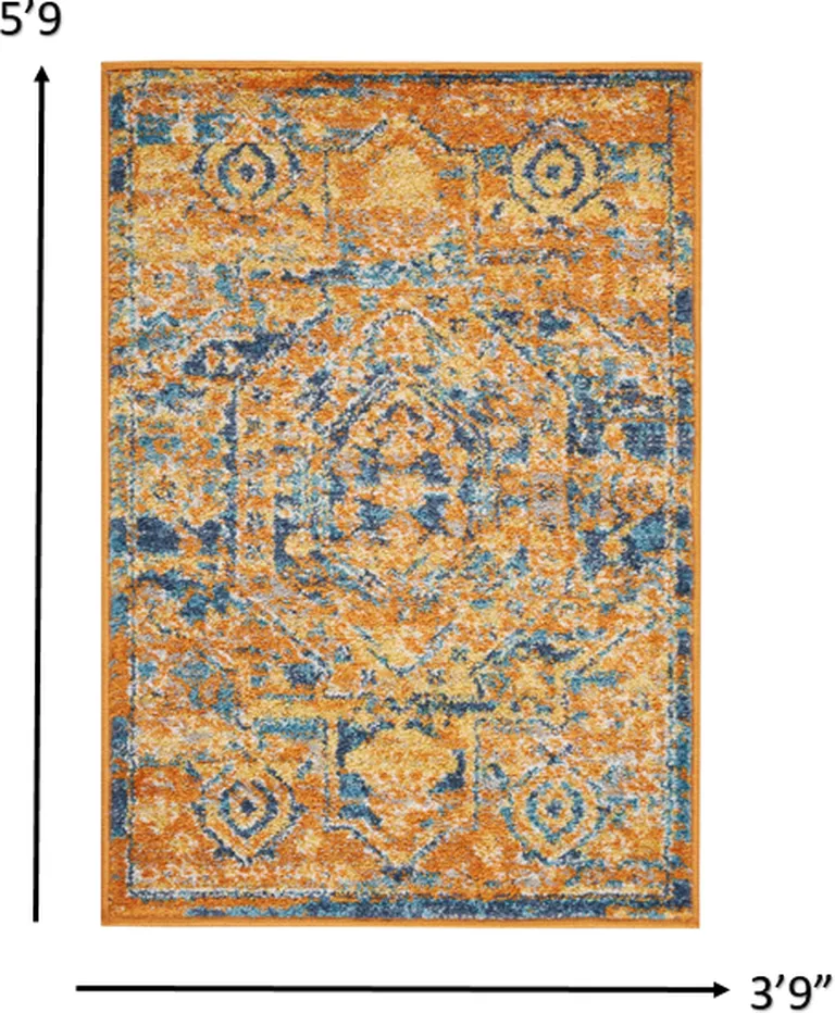 Gold and Blue Antique Area Rug Photo 4