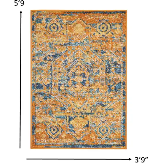 Gold and Blue Antique Area Rug Photo 4