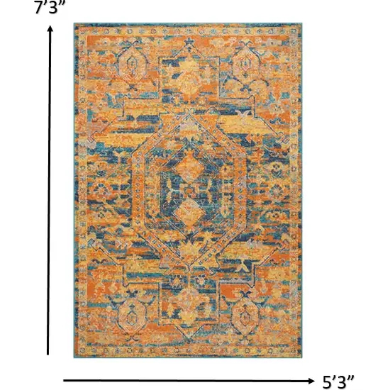 Gold and Blue Antique Area Rug Photo 4