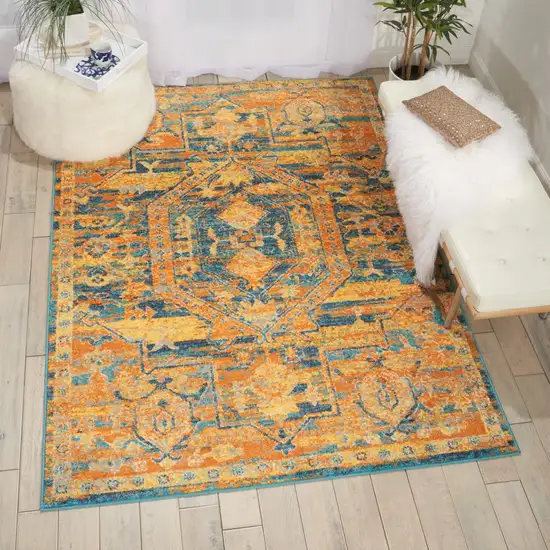 Gold and Blue Antique Area Rug Photo 7