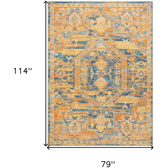 Teal And Gold Medallion Distressed Area Rug Photo 6