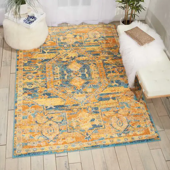 Gold and Blue Antique Area Rug Photo 6