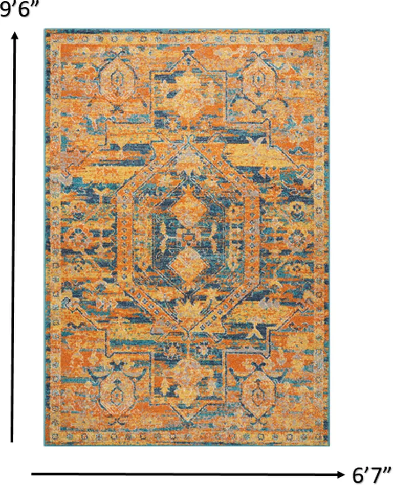 Gold and Blue Antique Area Rug Photo 4