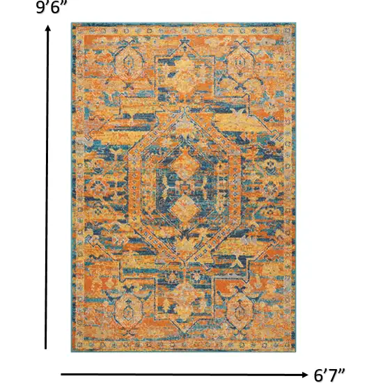 Gold and Blue Antique Area Rug Photo 4