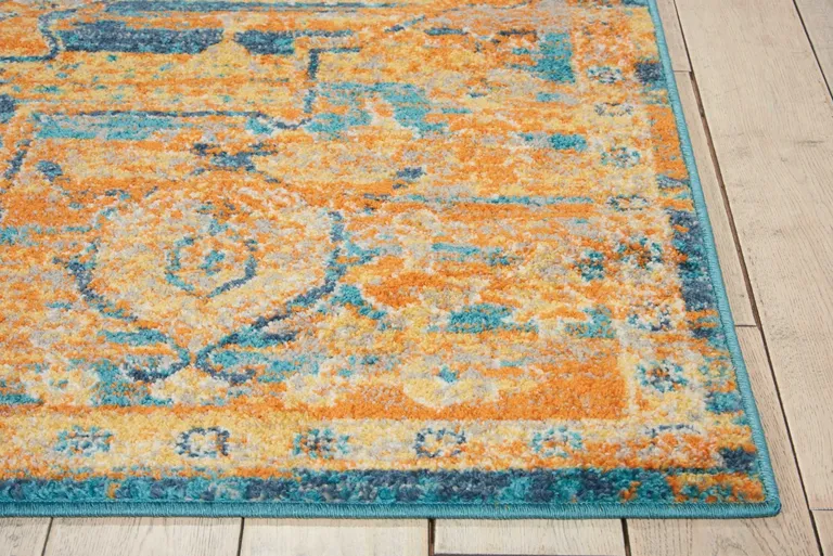 Gold and Blue Antique Area Rug Photo 3