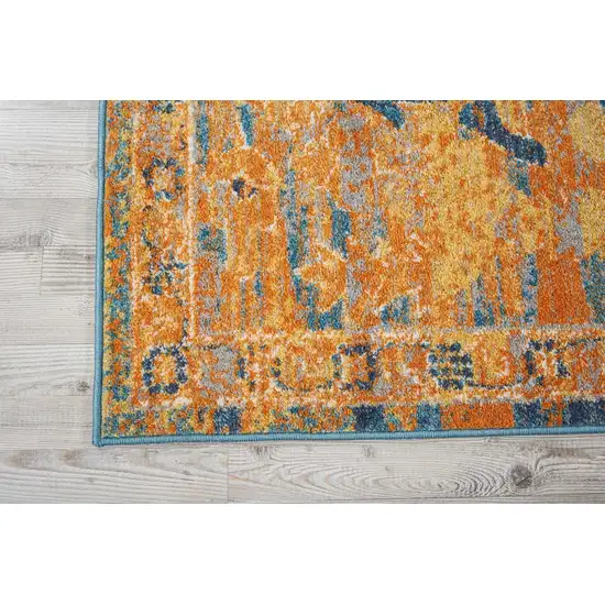 Teal And Gold Medallion Distressed Area Rug Photo 5