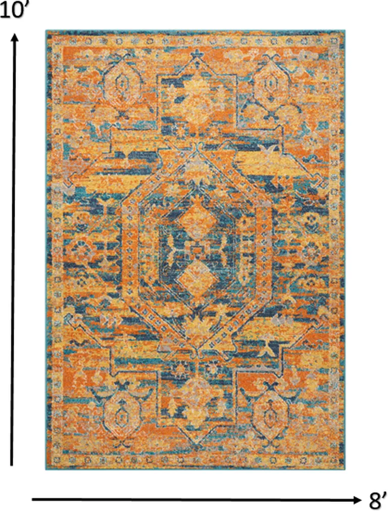 Gold and Blue Antique Area Rug Photo 4