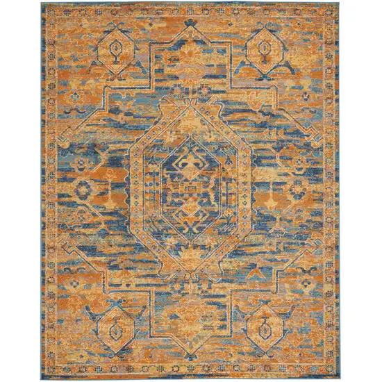 Teal And Gold Medallion Distressed Area Rug Photo 4