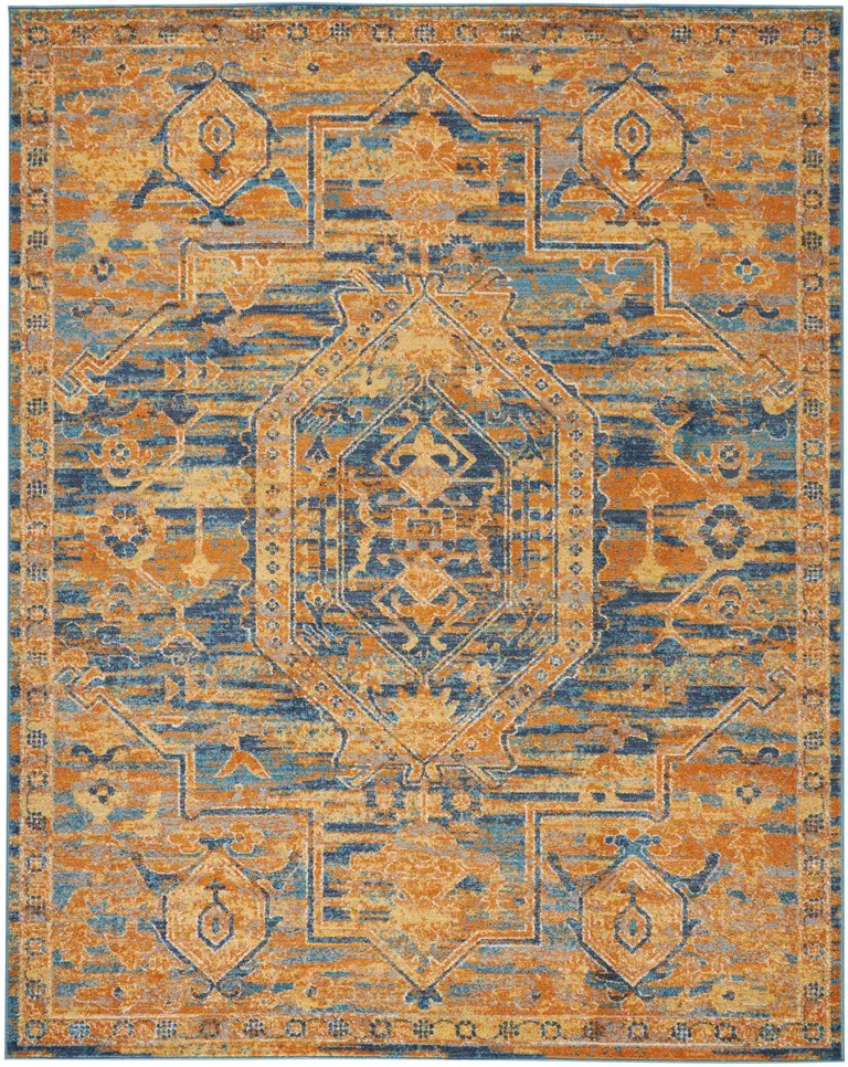 Gold and Blue Antique Area Rug Photo 1