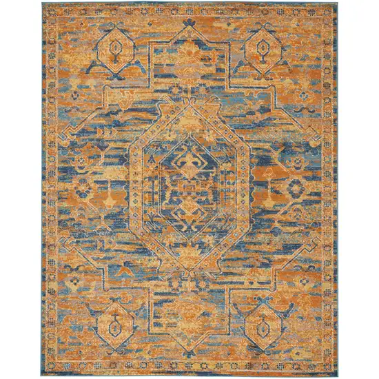 Gold and Blue Antique Area Rug Photo 1