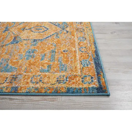 Gold and Blue Antique Area Rug Photo 6