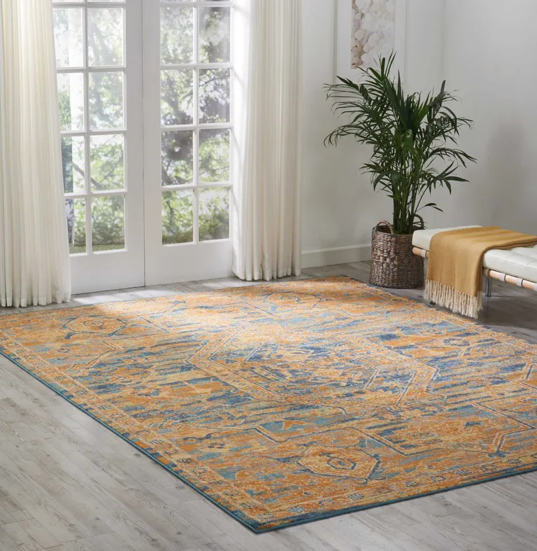 Gold and Blue Antique Area Rug Photo 5