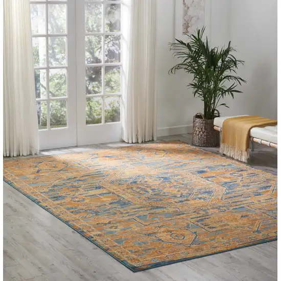 Gold and Blue Antique Area Rug Photo 5