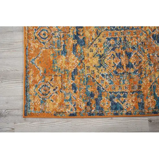 6' Teal And Gold Medallion Distressed Runner Rug Photo 6