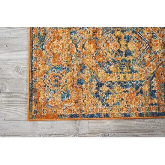Gold and Blue Antique Runner Rug Photo 3