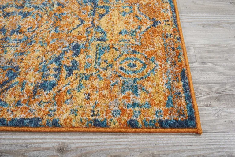 Gold and Blue Antique Runner Rug Photo 5