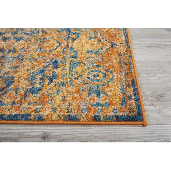 Gold and Blue Antique Runner Rug Photo 5