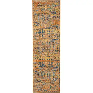 Photo of Gold and Blue Antique Runner Rug