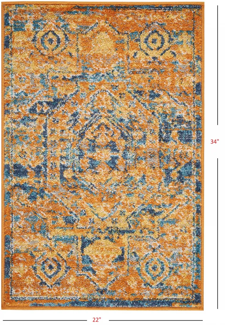 Gold and Blue Antique Scatter Rug Photo 3