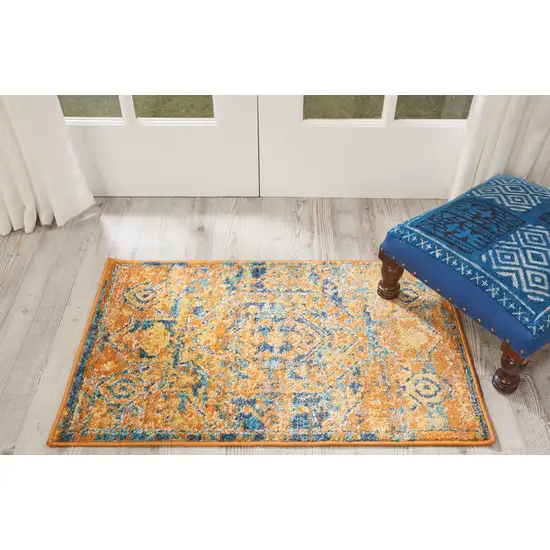 Gold and Blue Antique Scatter Rug Photo 6