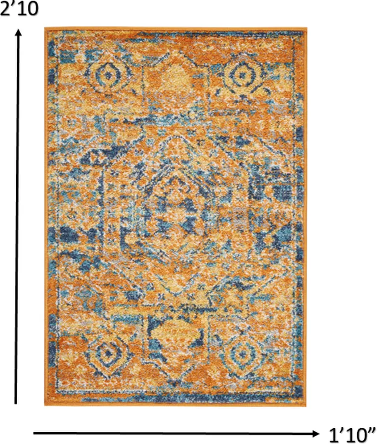 Gold and Blue Antique Scatter Rug Photo 4