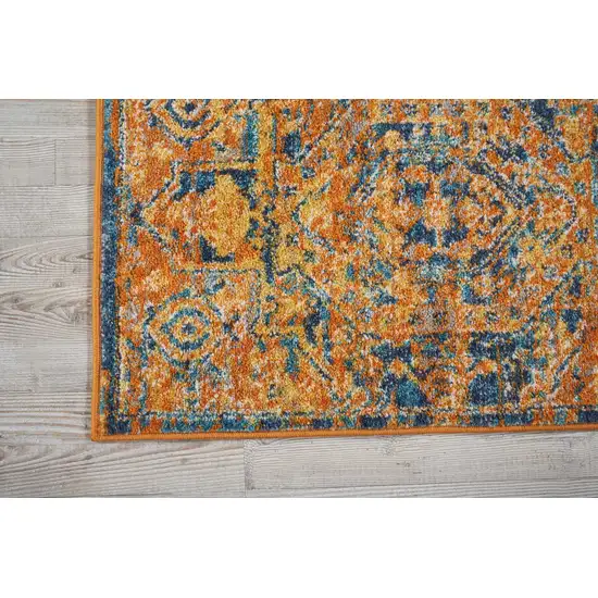 Teal And Gold Medallion Distressed Area Rug Photo 5