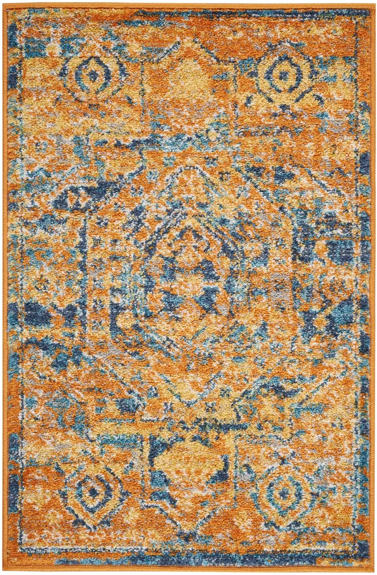 Gold and Blue Antique Scatter Rug Photo 1