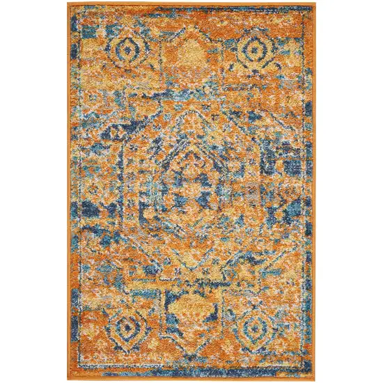 Gold and Blue Antique Scatter Rug Photo 1