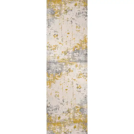 Gold Abstract Dhurrie Runner Rug Photo 6