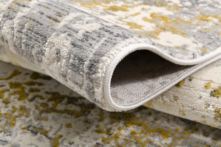 Gold and Gray Abstract Runner Rug Photo 4