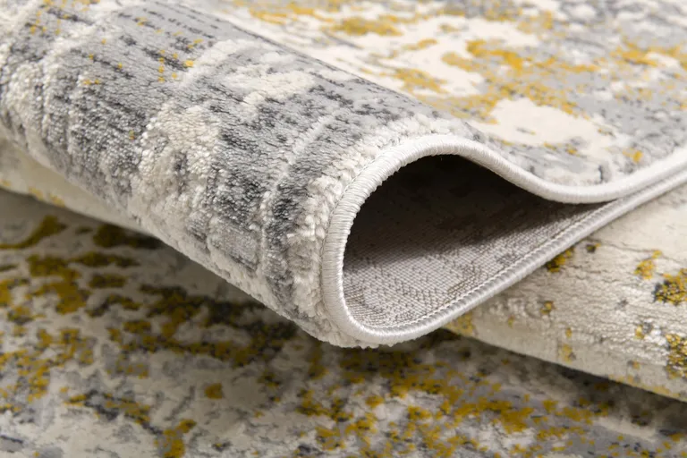 Gold and Gray Abstract Runner Rug Photo 3