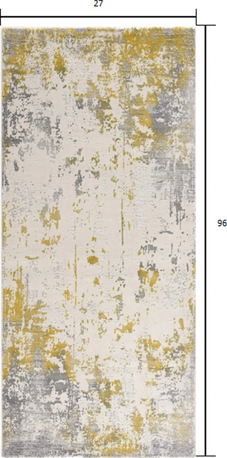 Gold and Gray Abstract Runner Rug Photo 1