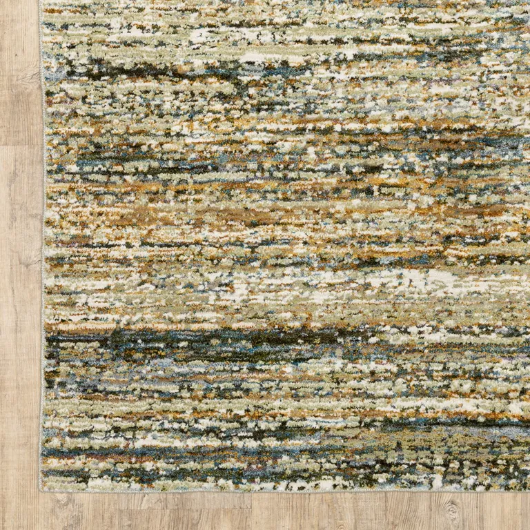 Gold and Green Abstract Runner Rug Photo 2