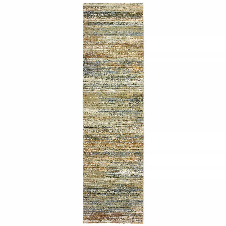 Gold and Green Abstract Runner Rug Photo 1