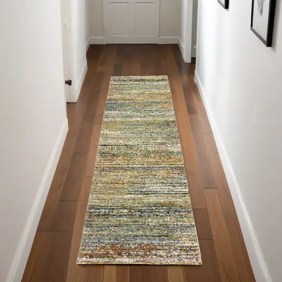 2' X 8' Gold And Green Abstract Runner Rug Photo 1