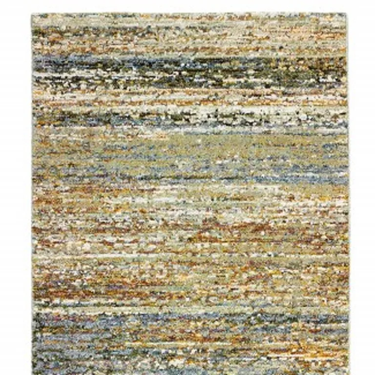 Gold and Green Abstract Runner Rug Photo 5