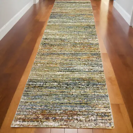 3' X 12' Gold And Green Abstract Runner Rug Photo 1