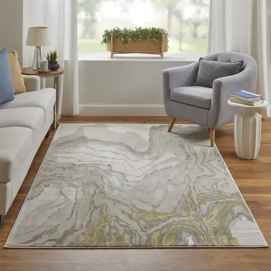 Gold and Ivory Abstract Area Rug Photo 6