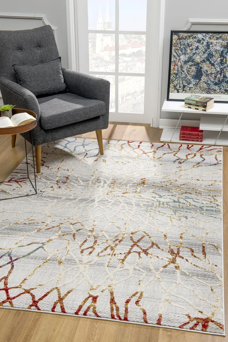 Gold and Ivory Abstract Branches Area Rug Photo 3