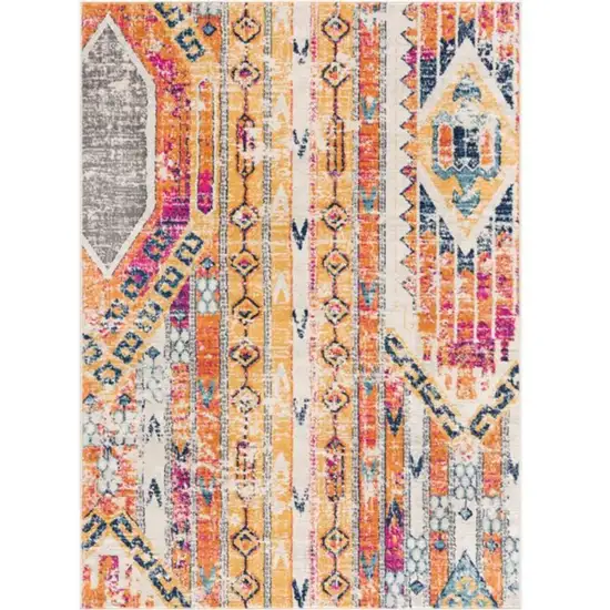 Orange and Ivory Southwestern Dhurrie Area Rug Photo 1