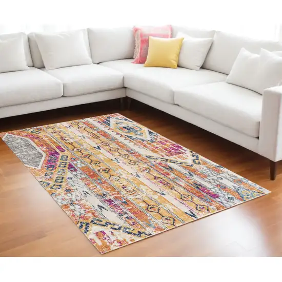 Orange And Ivory Southwestern Dhurrie Area Rug Photo 1