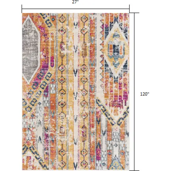 10' Orange And Ivory Southwestern Dhurrie Runner Rug Photo 3