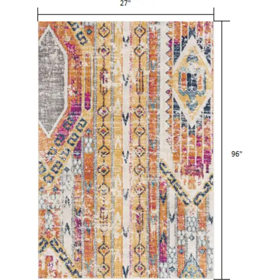 8' Orange And Ivory Southwestern Dhurrie Runner Rug Photo 3