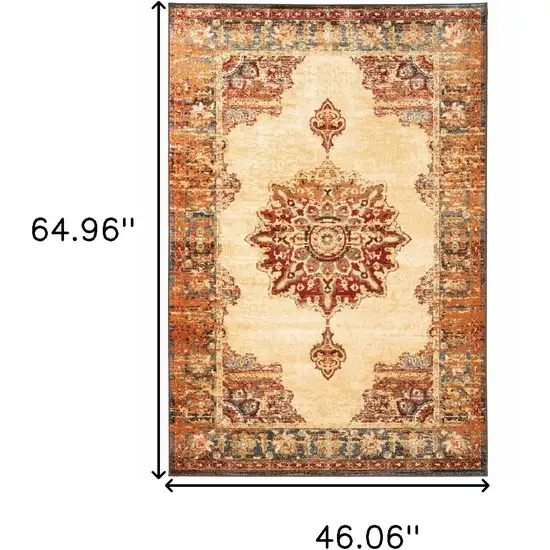 Gold and Orage Floral MedallionArea Rug Photo 6