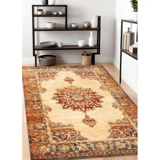 Gold And Orage Floral Medallionarea Rug Photo 1